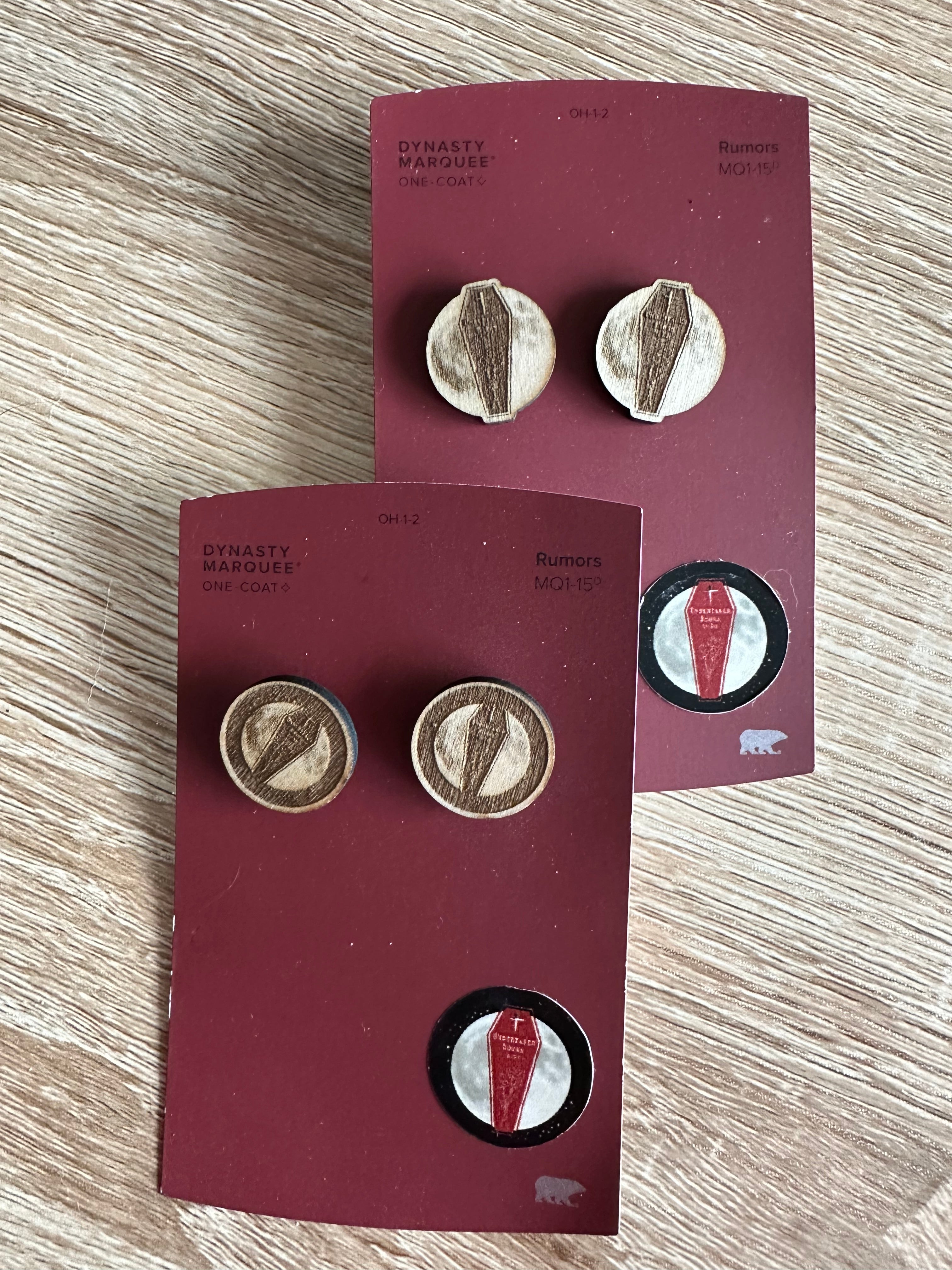 Undertaker Books Wooden Button Earrings