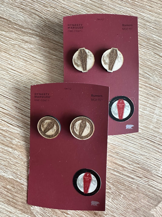 Undertaker Books Wooden Button Earrings